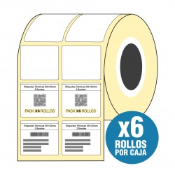 Pack x6 Rollos Etiquetas Térmicas 50x25mm 2 Banda Buje Chico